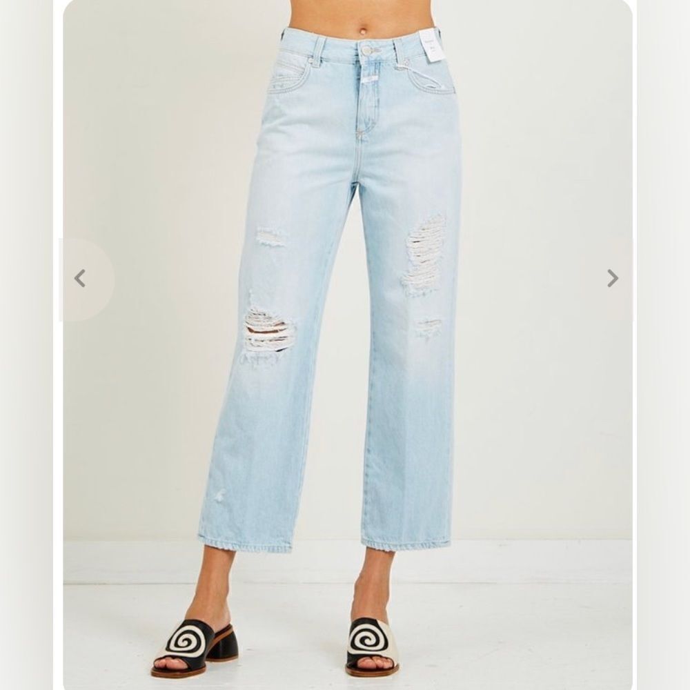 Closed jeans gill organic denim light wash distressed wide leg ankle 31